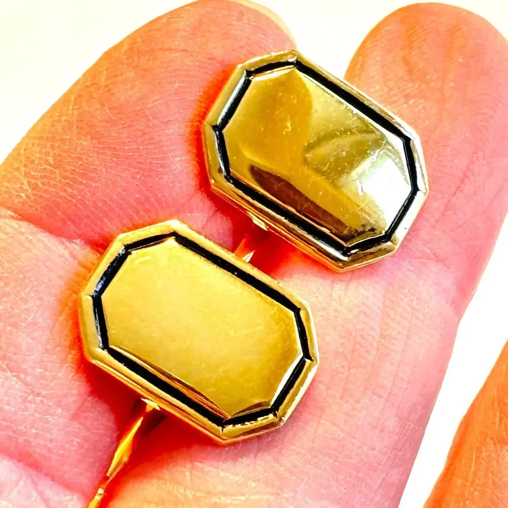 German Gold & Black cufflinks classic mid century men's jewelry hallmarked